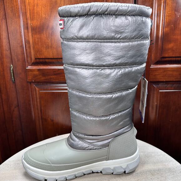 Hunter Women Metallic Snow Boot Size 10 Tall Winter Boots Silver Hail Grey New - Picture 6 of 16